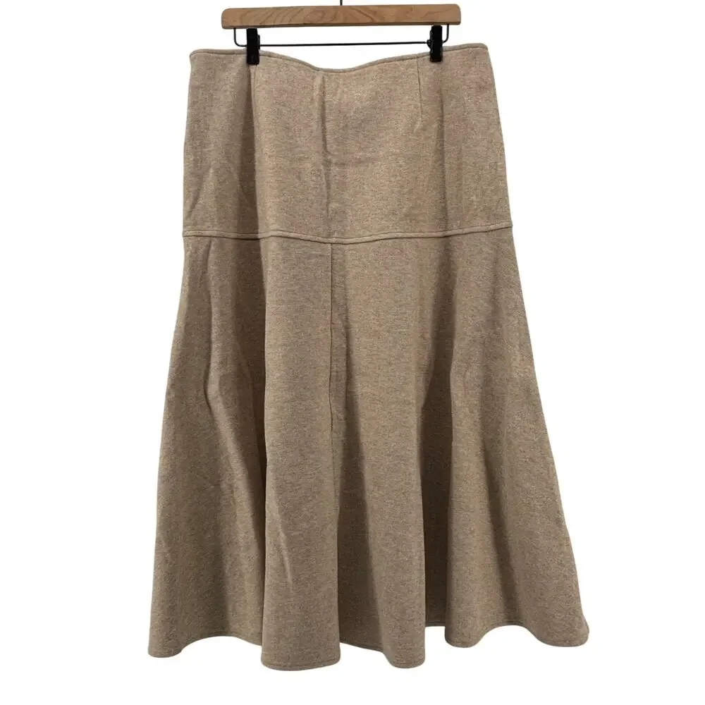 OGL Move Fuzz Luxe Wool-like Flared Midi Skirt Heather Oatmeal XL Light Academia